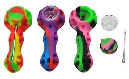 Unbreakable Silicone Hand Pipe with Dab Stick and Container